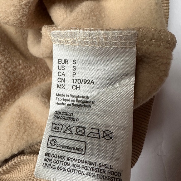 H&M Divided Men Hoodie NASA Printed Beige Sz Small Pullover kangaroo pocket - Picture 8 of 10